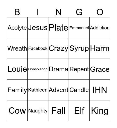 Advent Bingo 2017 Bingo Card