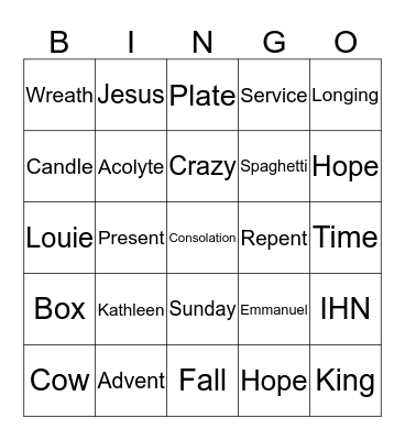 Advent Bingo 2017 Bingo Card