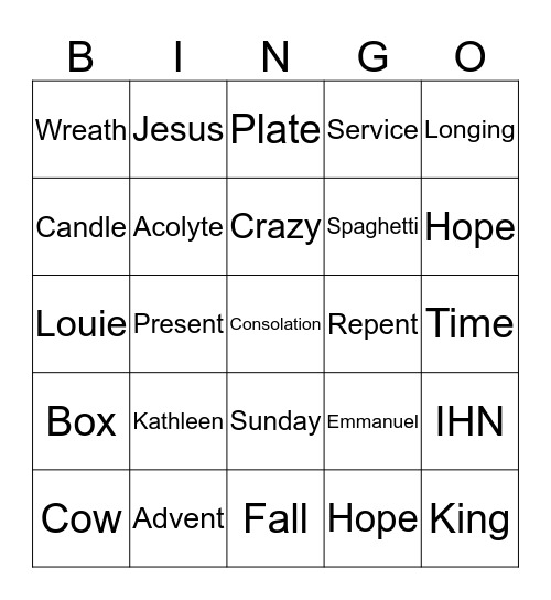 Advent Bingo 2017 Bingo Card