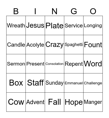 Advent Bingo 2017 Bingo Card