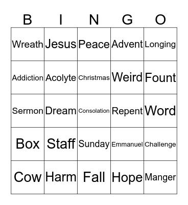Advent Bingo 2017 Bingo Card