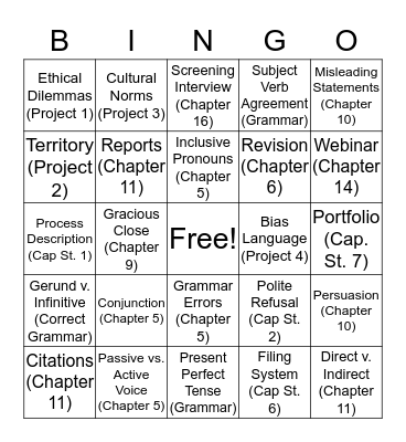 Business Communications 100  Bingo Card