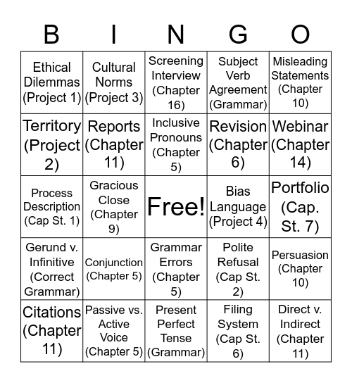 Business Communications 100  Bingo Card