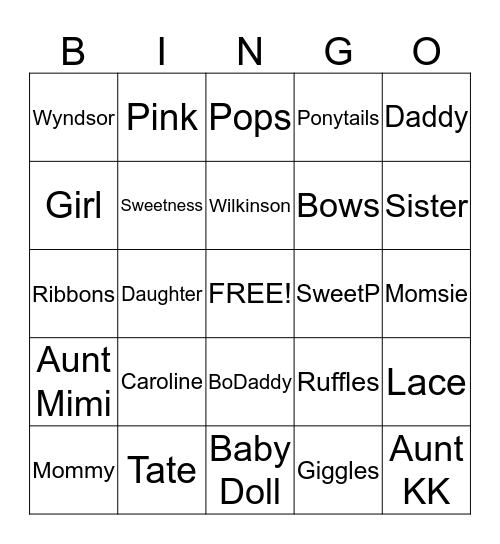 Welcome Caroline Tate Wilkinson! Bingo Card