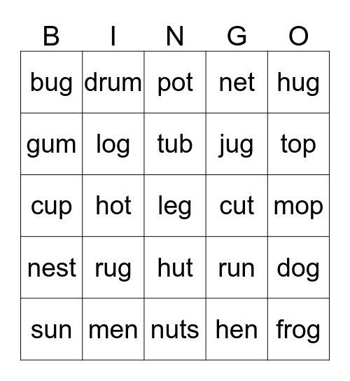 Phonics A  Bingo Card