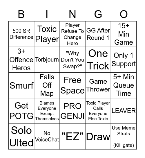 Overwatch Competitive Bingo Card