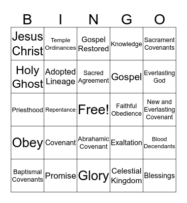 Covenant People Bingo Card