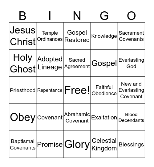 Covenant People Bingo Card