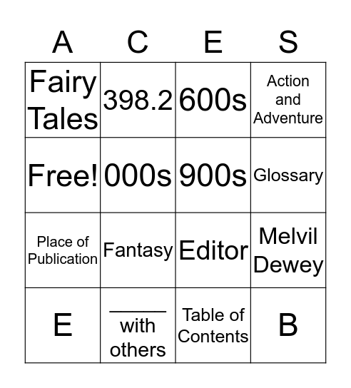 ACES LIBRARY BINGO Card