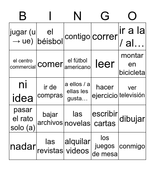 expresate 1 ch 3 - pasa tiempos Bingo Card