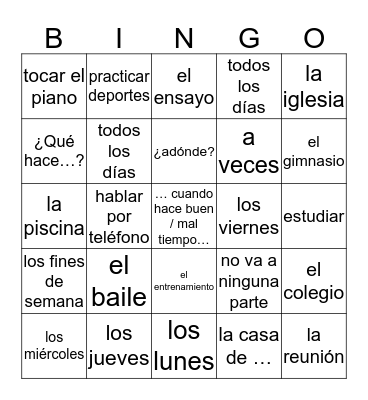 Expresate 1 ch 3 - actividades Bingo Card