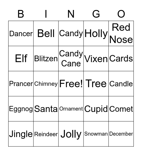 Holiday Bingo Card