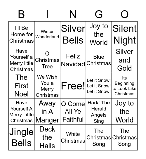 Christmas Song Bingo Card