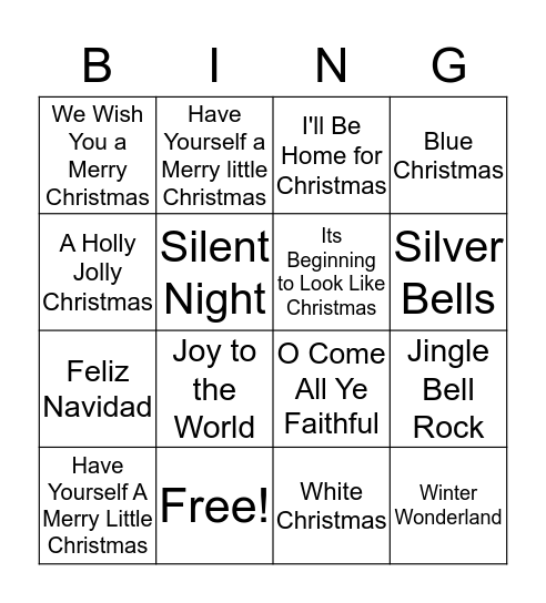 Christmas Song Bingo Card