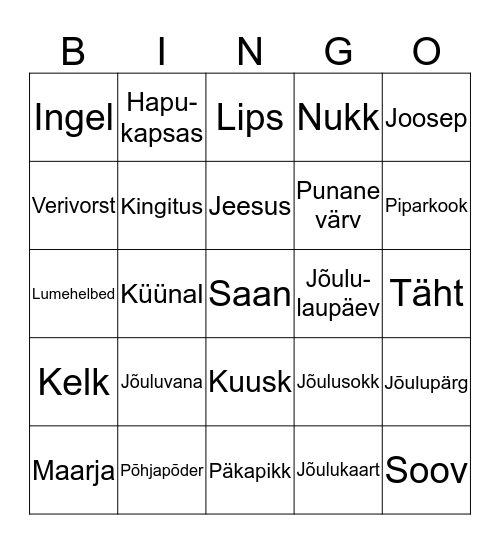 Jõulud Bingo Card