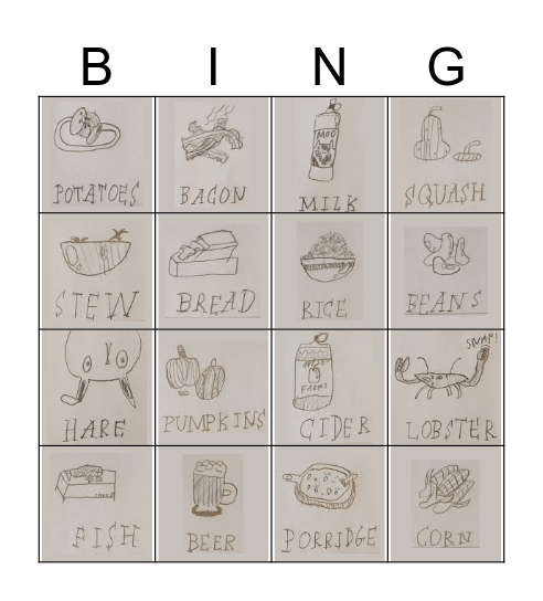 Colonial Foods Bingo Card