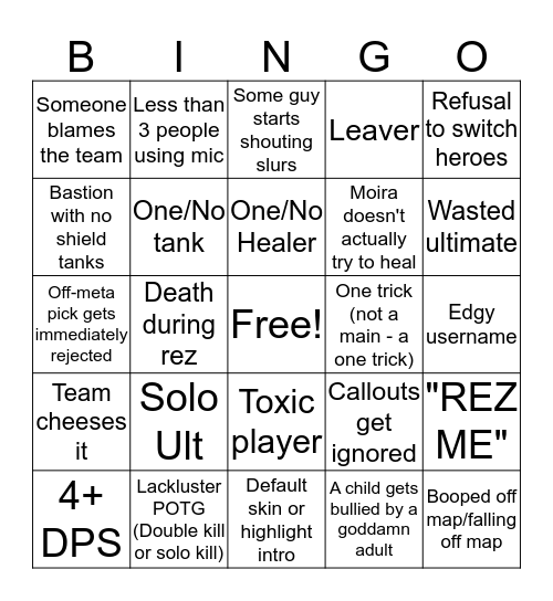 Overwatch Comp Bingo Card