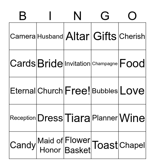 Gonzalez's Wedding Day Bingo Card