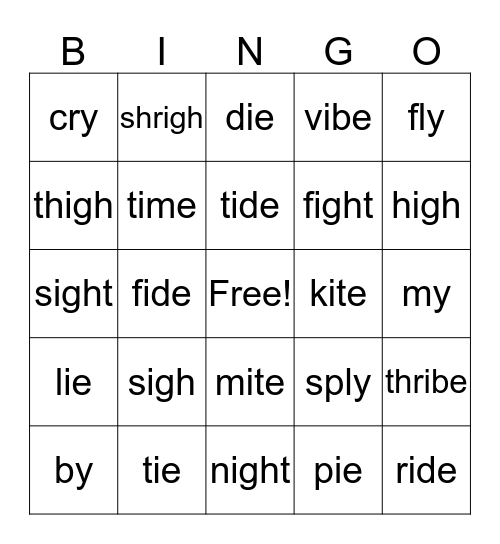 Long 'i' Bingo! Bingo Card