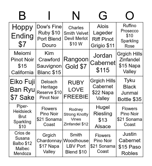 RUBY BINGO Card