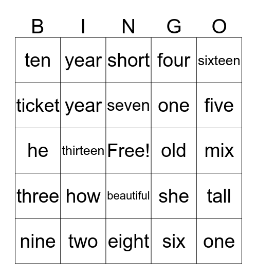 Lesson 11 Bingo Card