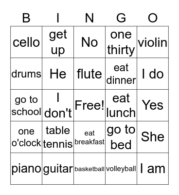 COME ON 2 Bingo Card