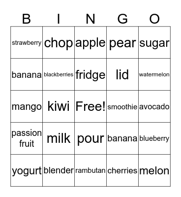 Fruits and other things for a smoothie Bingo Card