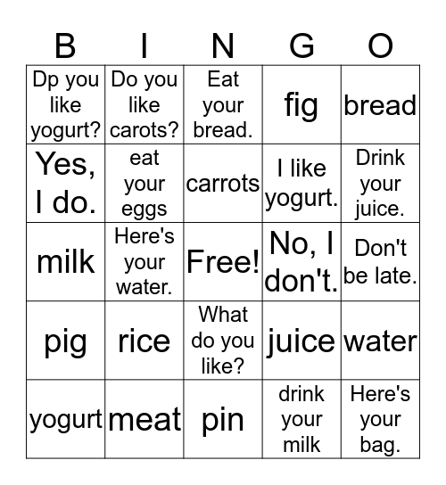 DIINERTIME  Bingo Card