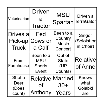 Wedding Bingo Card