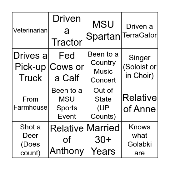 Wedding Bingo Card