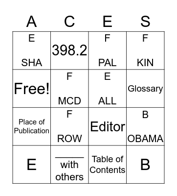 ACES LIBRARY BINGO (2nd) Bingo Card