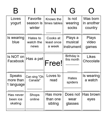 Getting to Know You Bingo Card