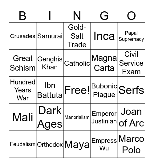 Unit 3 Bingo Card