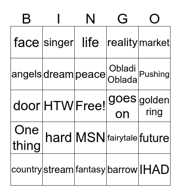 POP SONG 1 Bingo Card