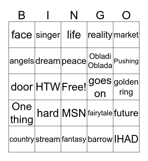 POP SONG 1 Bingo Card