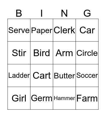 ER and IR and AR Bingo Card