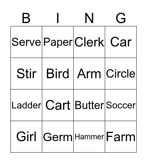ER and IR and AR Bingo Card