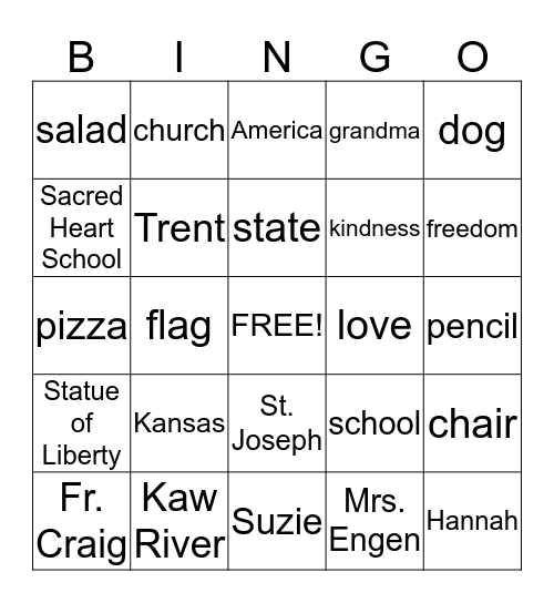 Noun BINGO Card