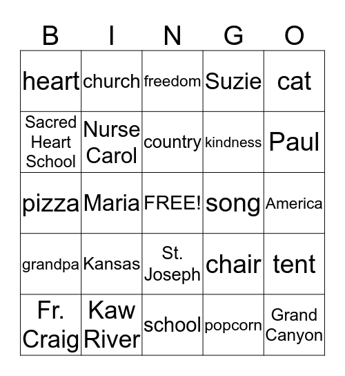 Noun BINGO Card