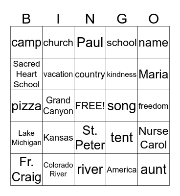 Noun BINGO Card