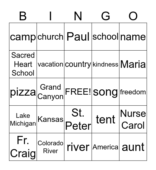 Noun BINGO Card