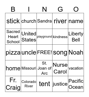 Noun BINGO Card