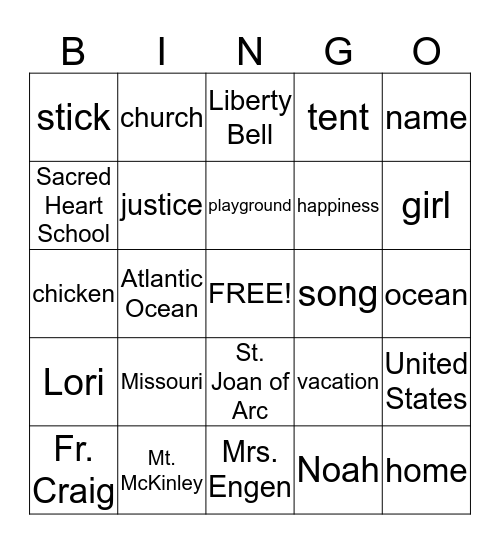 Noun BINGO Card