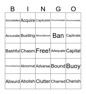 STAR Vocabulary List A1-C1 Bingo Card