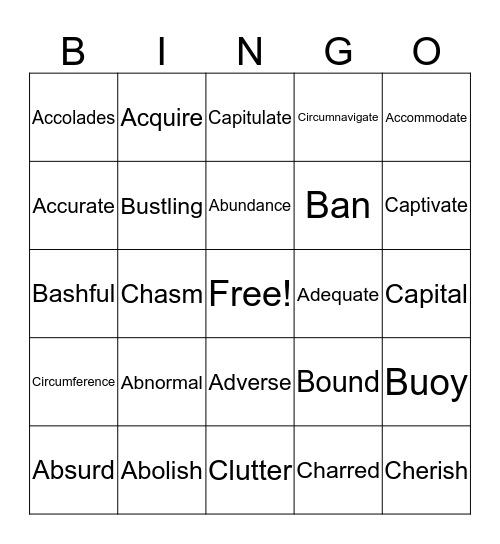 STAR Vocabulary List A1-C1 Bingo Card