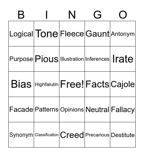 Vocab! Bingo Card