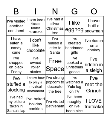 Holiday Bingo Card