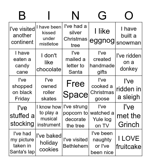 Holiday Bingo Card