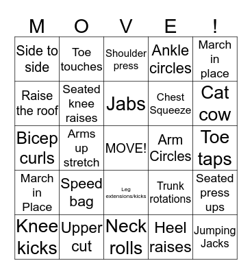 Exercise Bingo Card