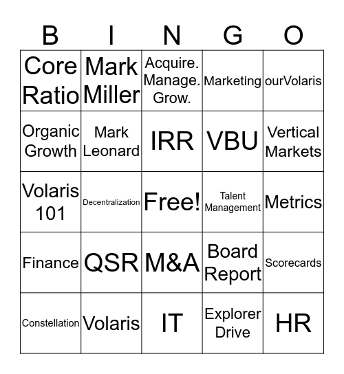 Volaris Holiday Bingo Card